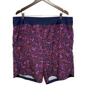 Lands End Swim Shorts Womens 22W Blue Floral  Attached Liner Pull On Swim Bottom